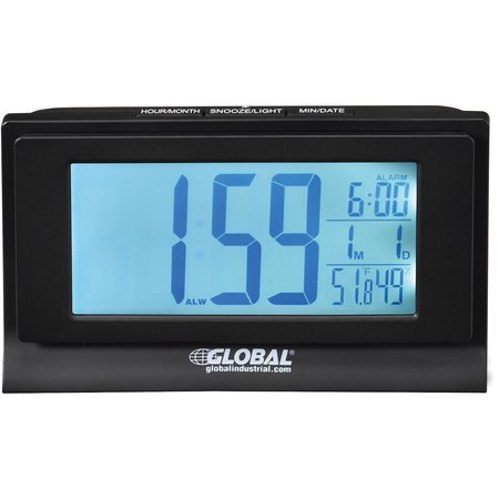 GLOBAL INDUSTRIAL 6-1/3W Digital Alarm Clock, Indoor Temperature and Humidity Display 695464